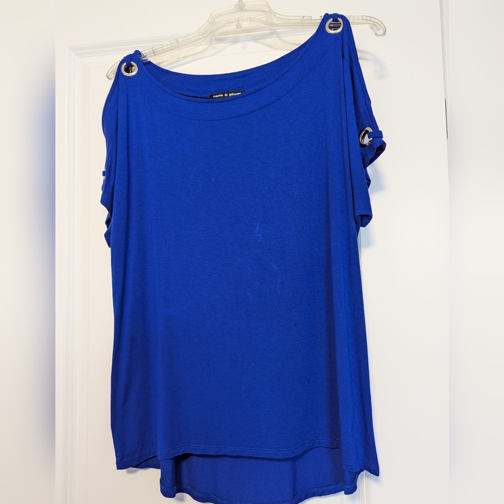 NWOT-Cable & Gauge Royal Blue Blouse w/Metal Accents Open Sleeves -Never Worn